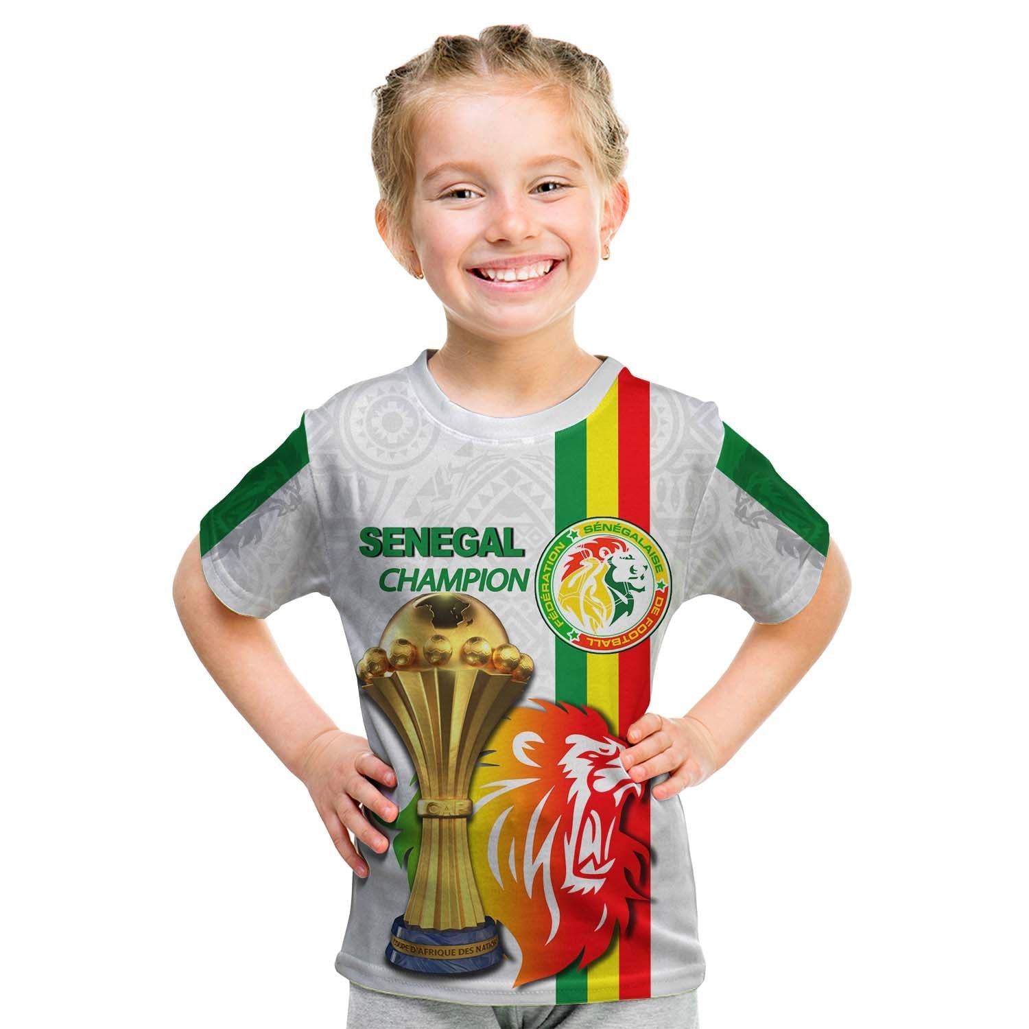 Senegal Football Champion T shirt KID White Style LT6 - Wonder Print Shop