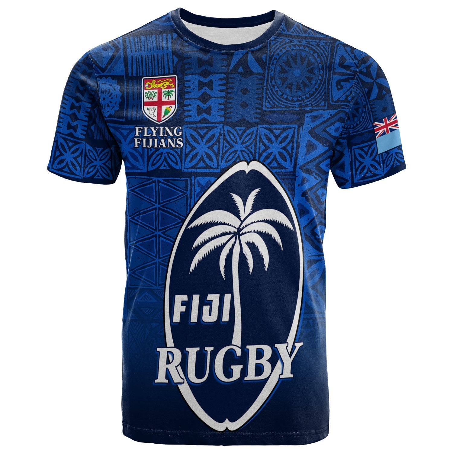 Fiji Rugby T Shirt Flying Fijians Blue Tapa Pattern LT13 - Wonder Print Shop