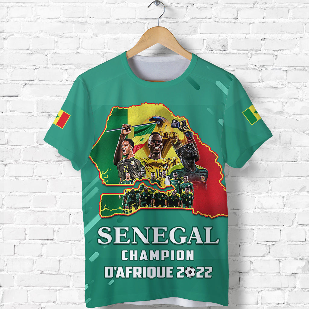 Senegal FootbT Shirt The Champions 2022 Style Map and Lion LT13 - Wonder Print Shop