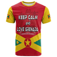 Red Grenada flag T-shirt with yellow-green trim and bold Keep Calm graphic front