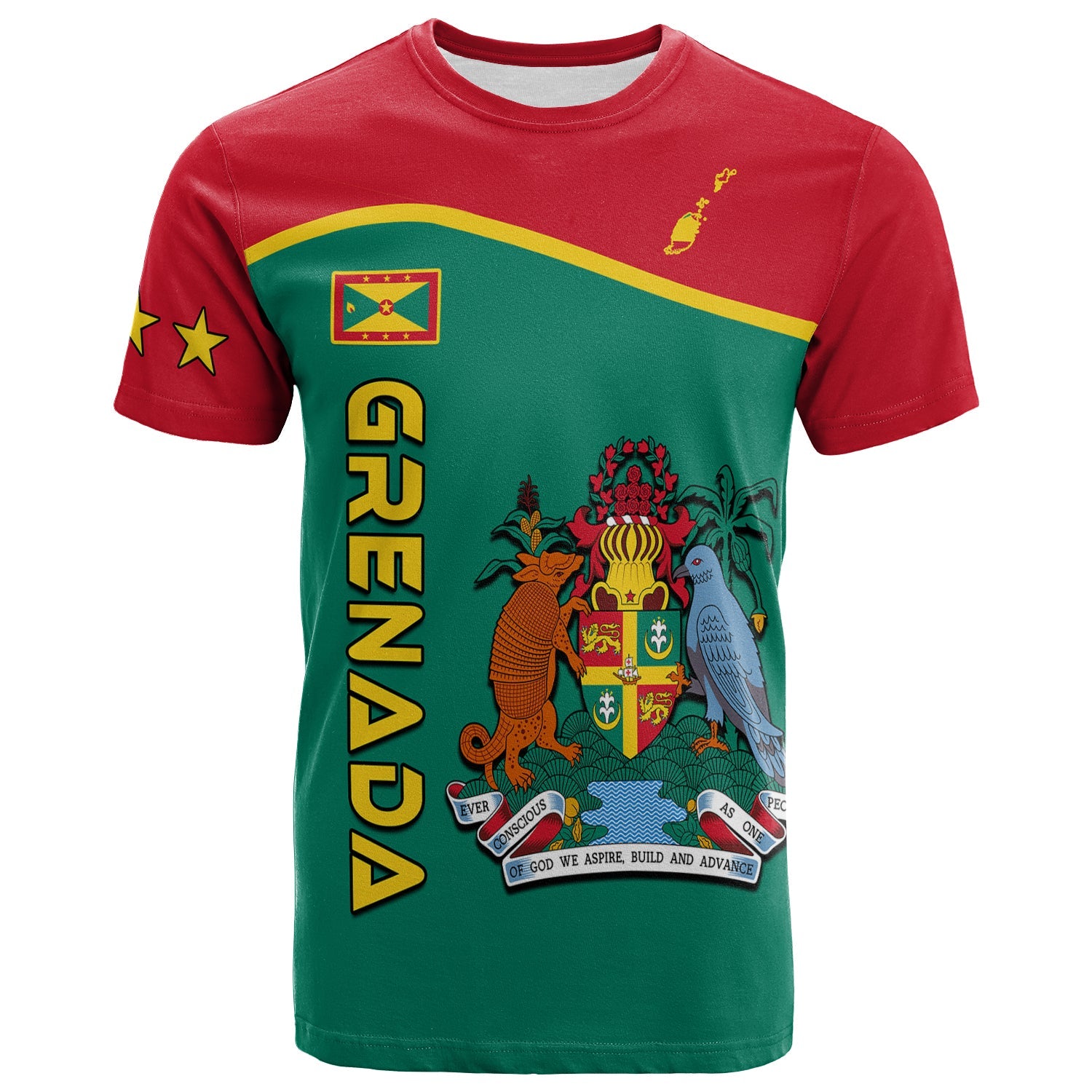 Grenada T Shirt Coat of Arms and Map Impressive LT13 - Wonder Print Shop