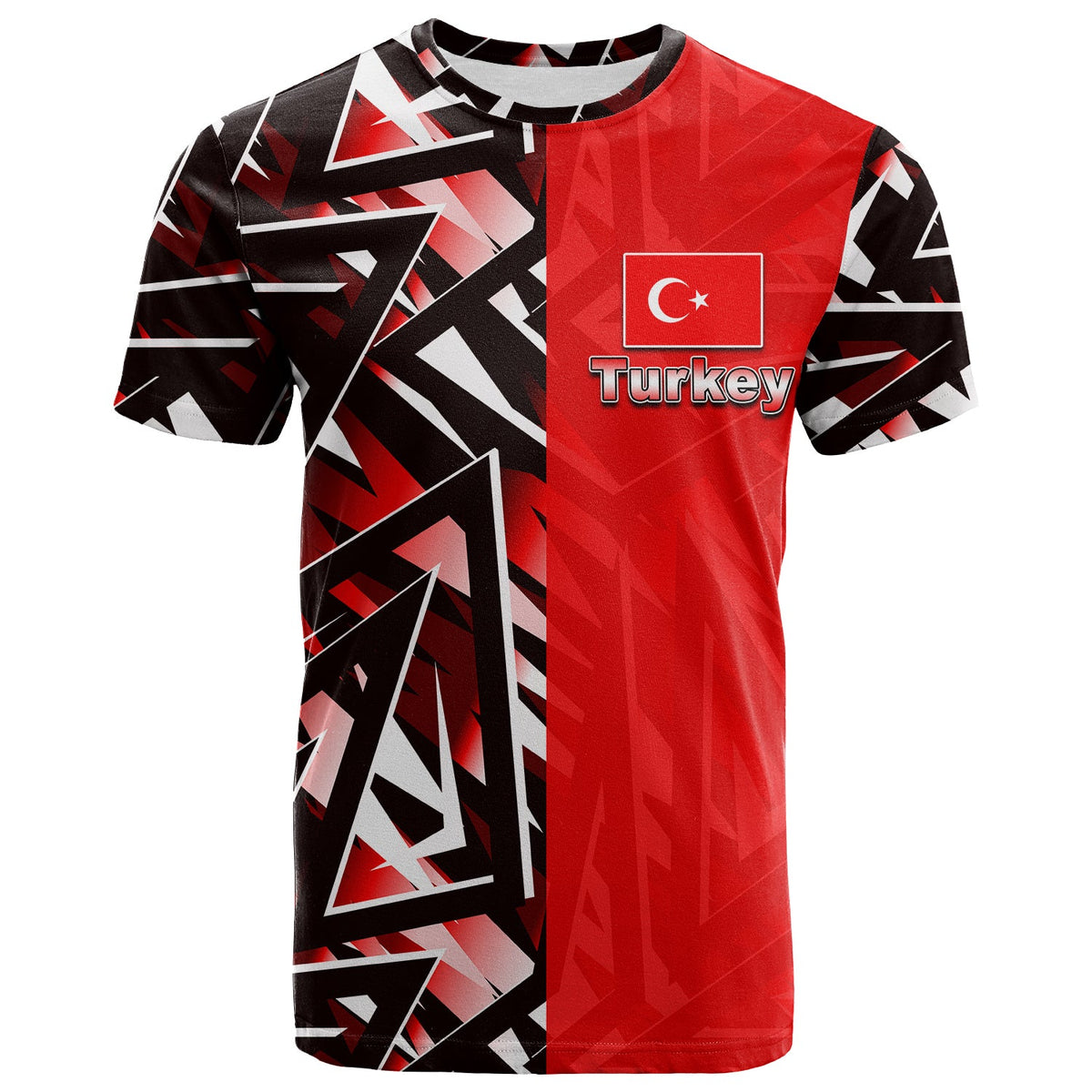 Red Turkey sport style T-shirt with black geometric sleeves and Turkey logo on chest