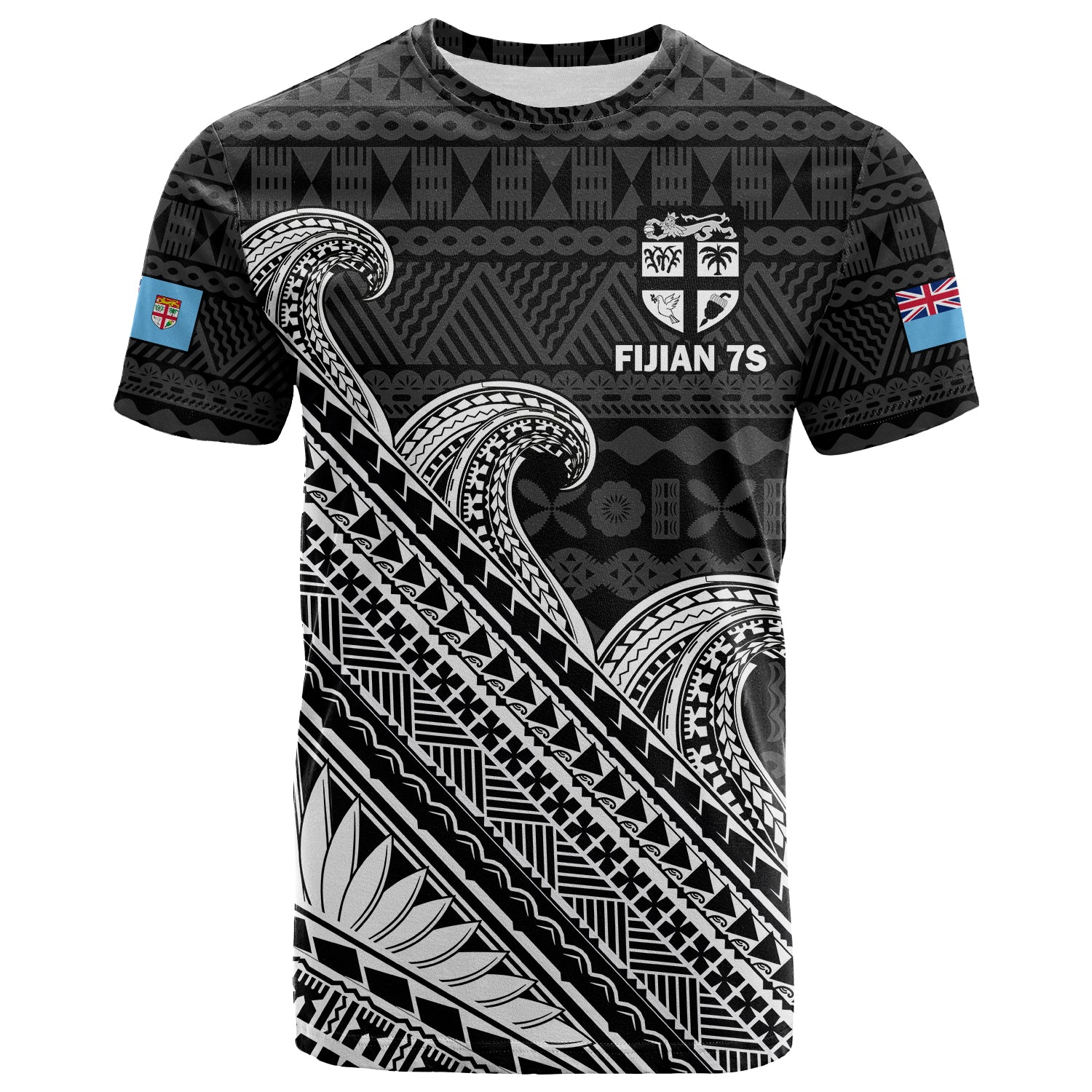 Fiji Sevens Rugby Fijian 7s Black Tapa Polynesian Art T Shirt - Wonder Print Shop