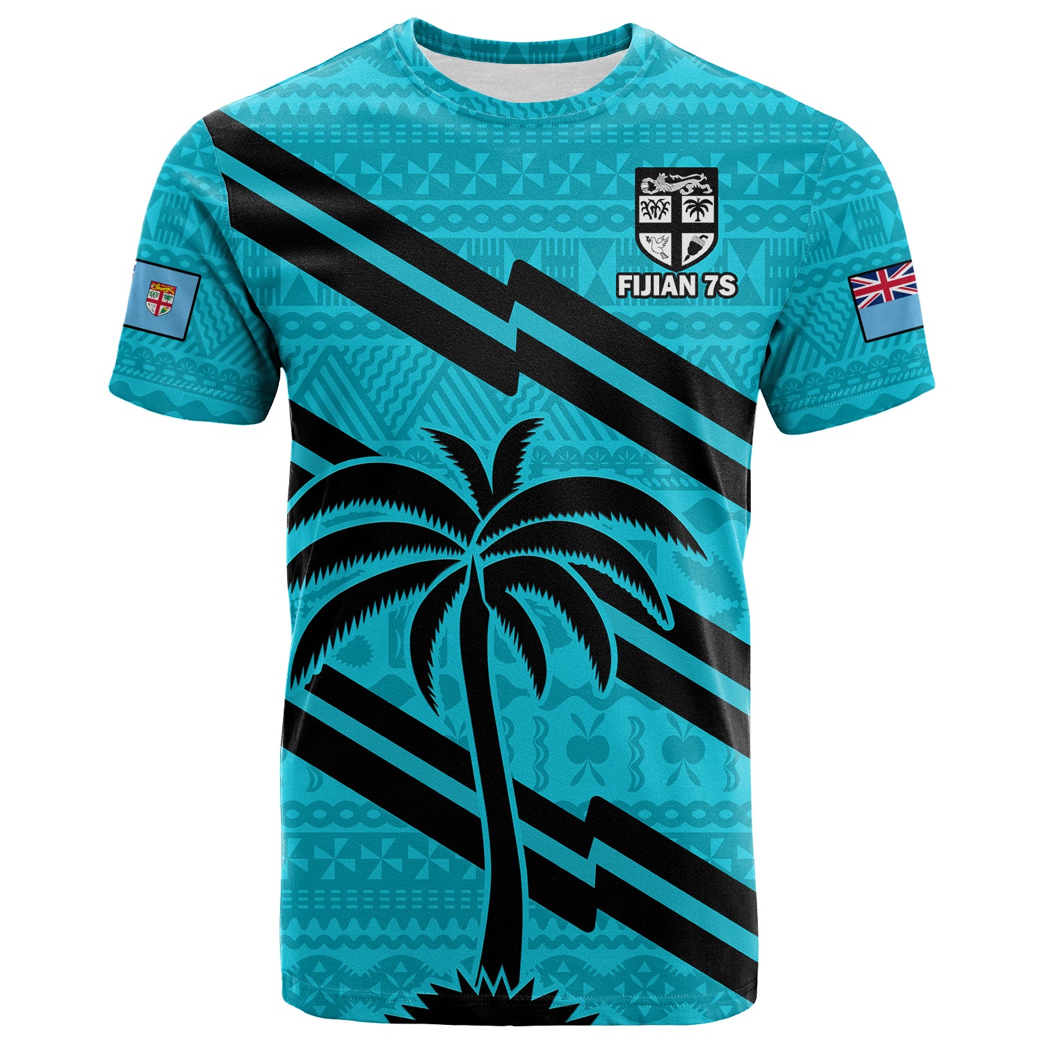 Custom Fiji Rugby Tapa Pattern Fijian 7s Cyan T Shirt LT14