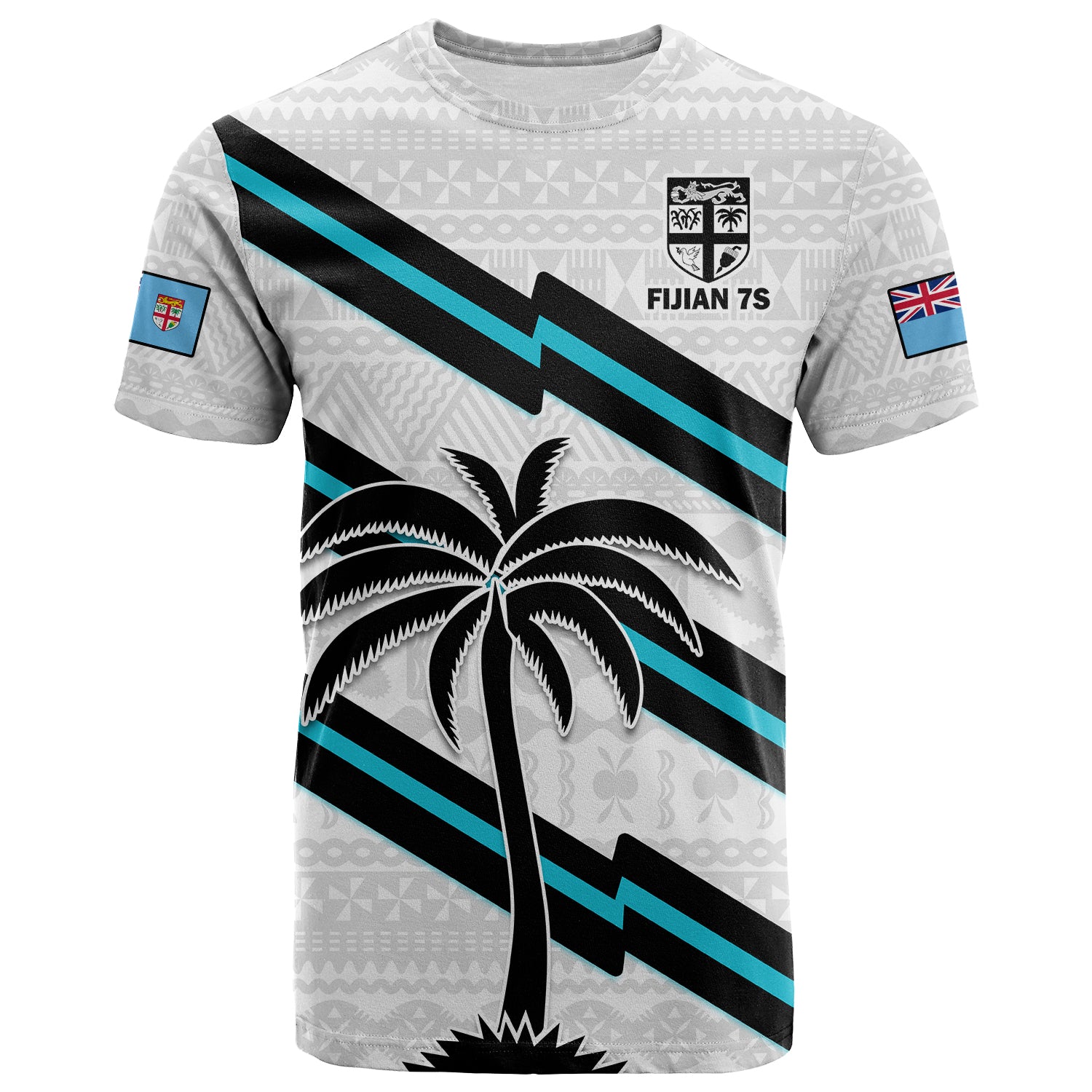 Custom Fiji Rugby Tapa Pattern Fijian 7s White T Shirt LT14