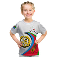 Kinder-T-Shirt mit Eritrea-Flagge, Landkarte und goldenem Baum-Print vorn