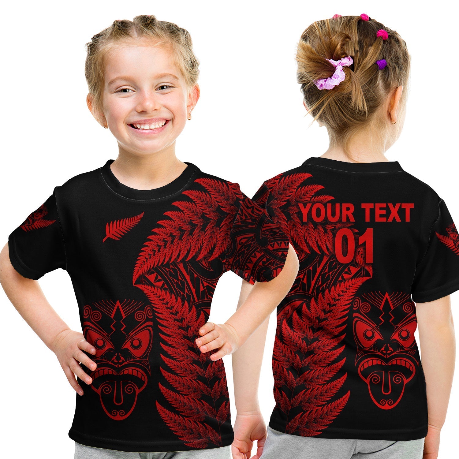 Custom New Zealand T Shirt Haka Rugby Maori with KID Silver Fern Vibes Red LT8 - Wonder Print Shop