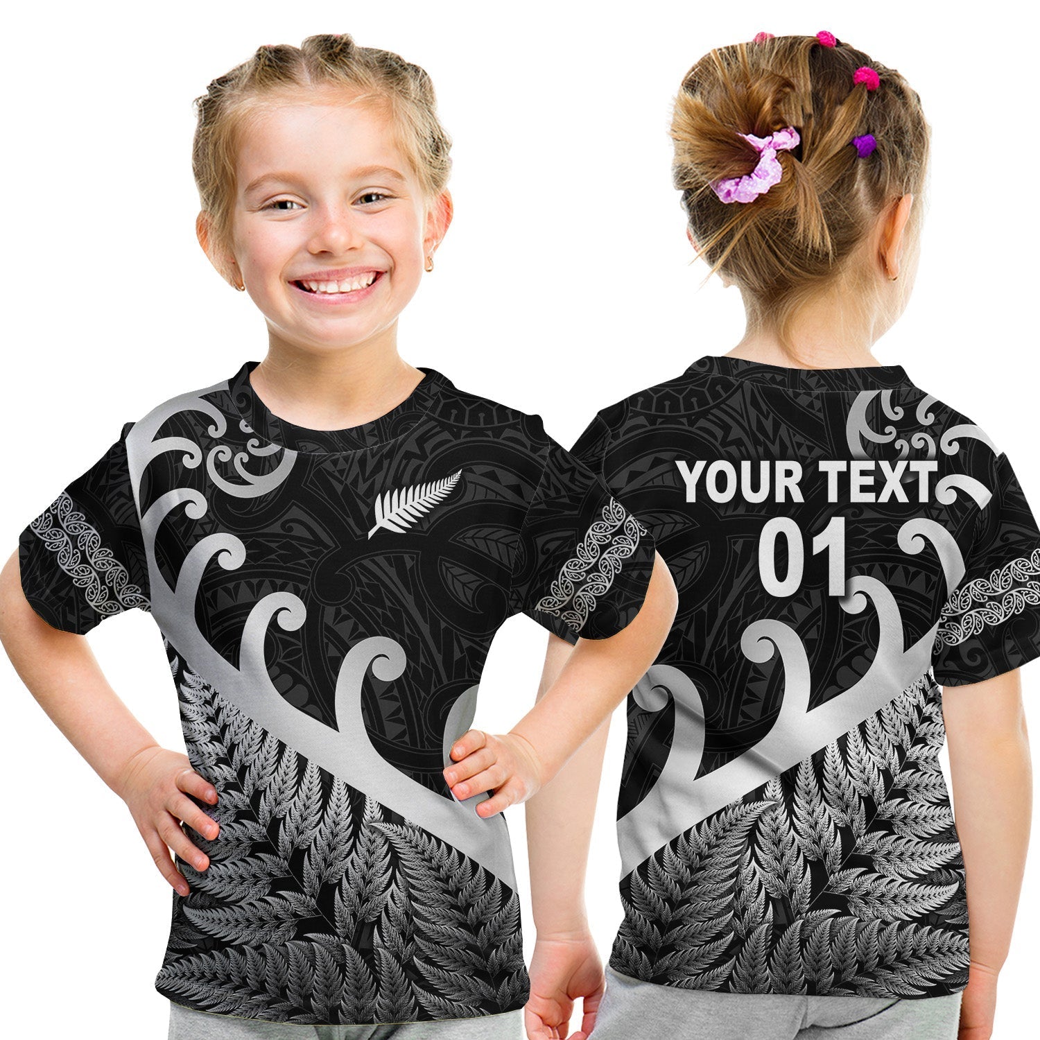 custom-personalised-new-zealand-rugby-maori-t-shirt-kid-silver-fern-koru-vibes-black