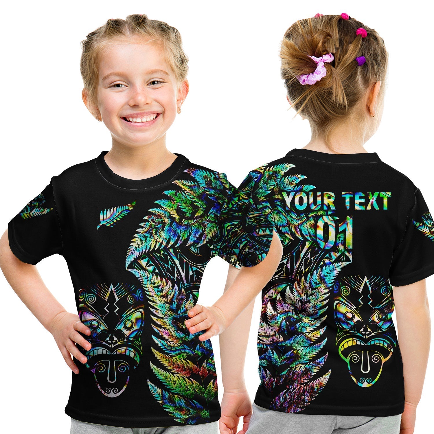 Custom New Zealand T Shirt Haka Rugby Maori with KID Silver Fern Vibes Paua Shell LT8 - Wonder Print Shop