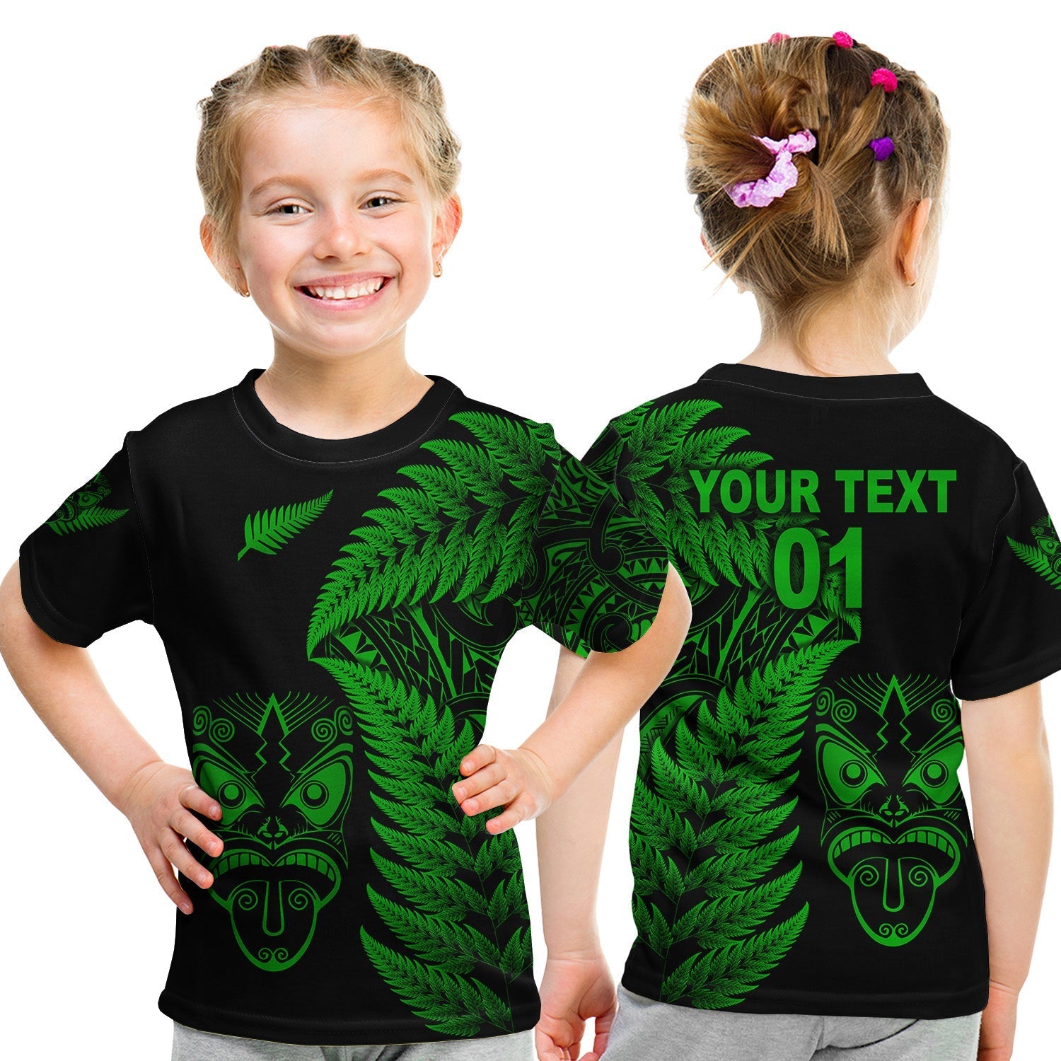 Custom New Zealand T Shirt Haka Rugby Maori with KID Silver Fern Vibes Green LT8 - Wonder Print Shop