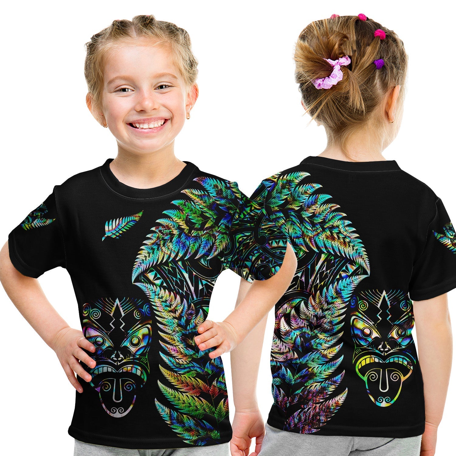 New Zealand Haka Rugby Maori T Shirt KID Silver Fern Vibes Paua Shell LT8 - Wonder Print Shop