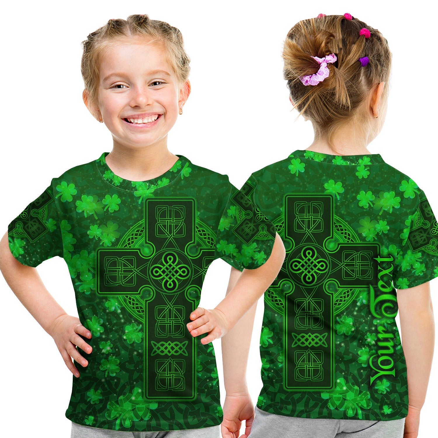 (Custom Personalised) Celtic Cross T Shirt KID With Shamrock Simple Style LT8 - Wonder Print Shop