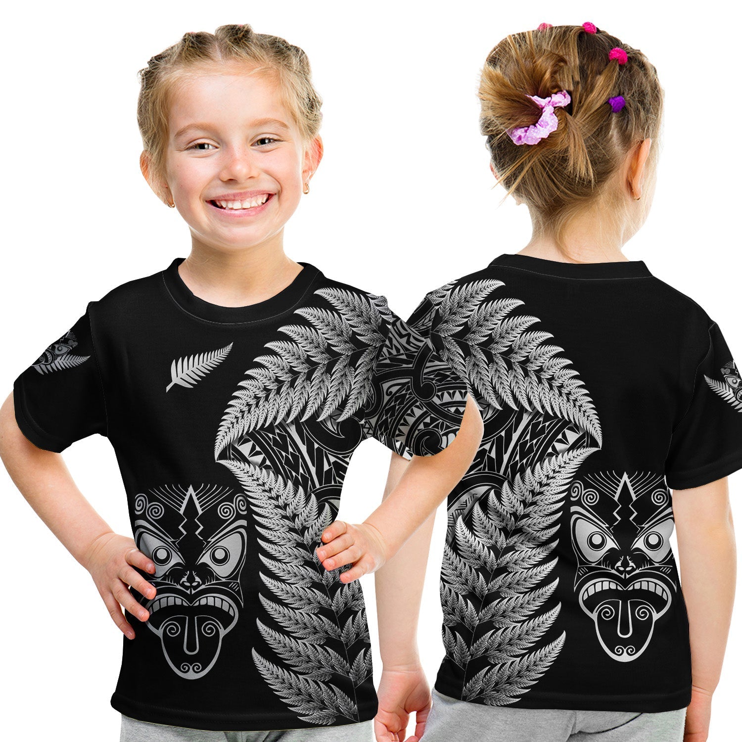 New Zealand Haka Rugby Maori T Shirt KID Silver Fern Vibes Black LT8 - Wonder Print Shop