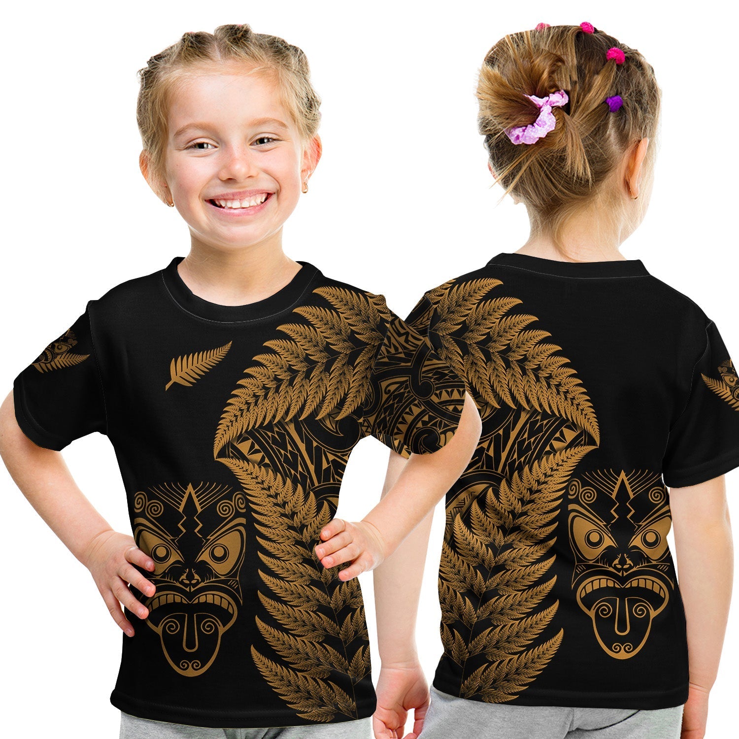 New Zealand Haka Rugby Maori T Shirt KID Silver Fern Vibes Gold LT8 - Wonder Print Shop