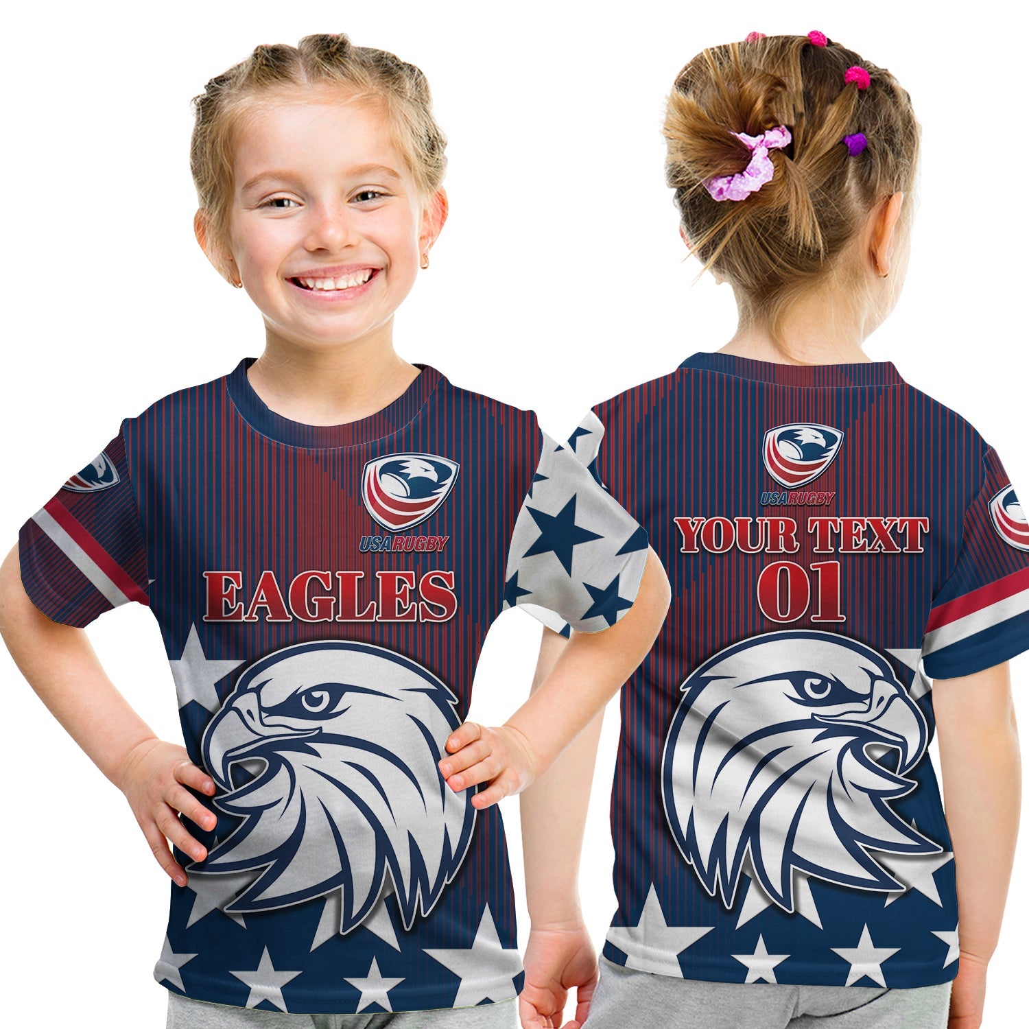 (Custom Personalised) USA Rugby T Shirt KID Original Vibes - Blue LT8 - Wonder Print Shop