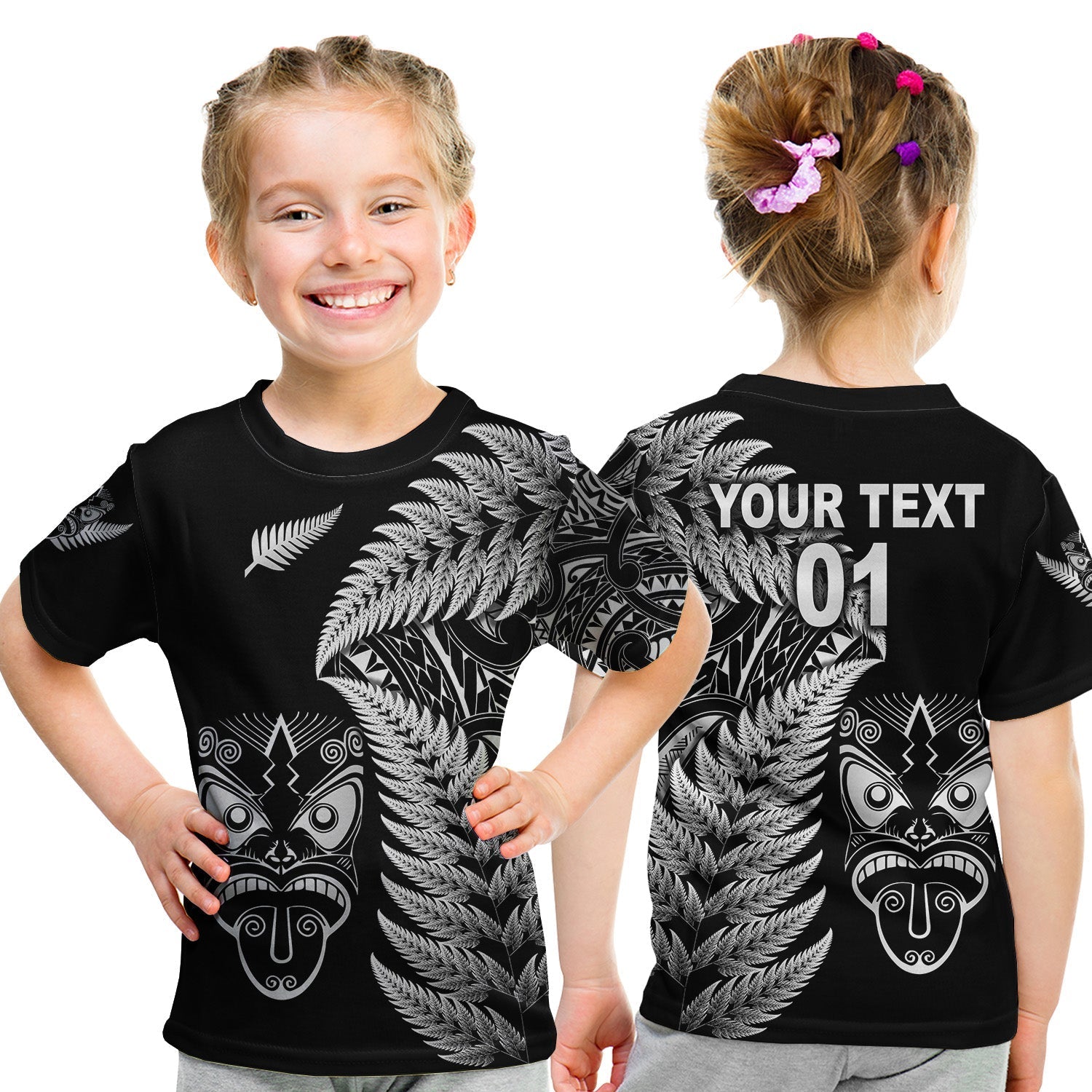 Custom New Zealand T Shirt Haka Rugby Maori with KID Silver Fern Vibes Black LT8 - Wonder Print Shop