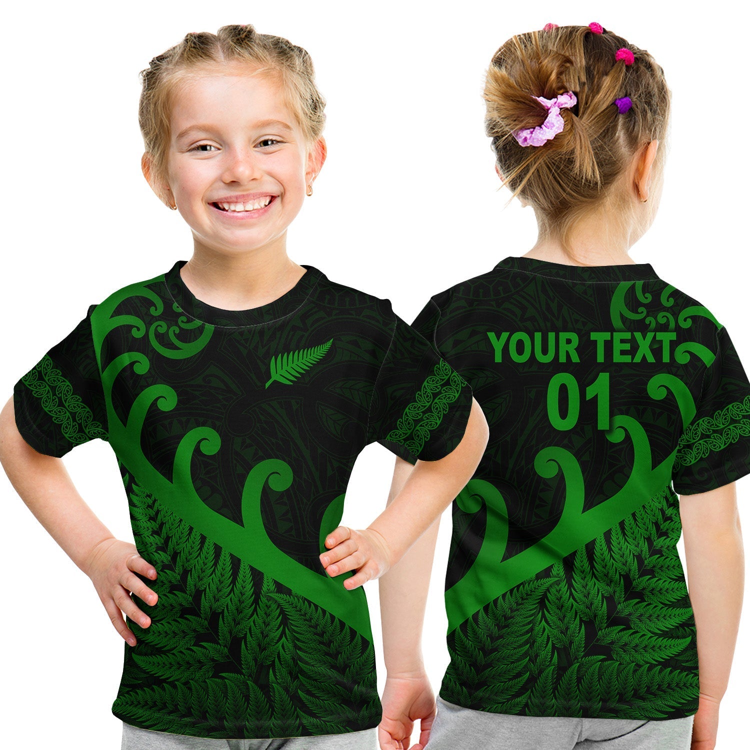 custom-personalised-new-zealand-rugby-maori-t-shirt-kid-silver-fern-koru-vibes-green