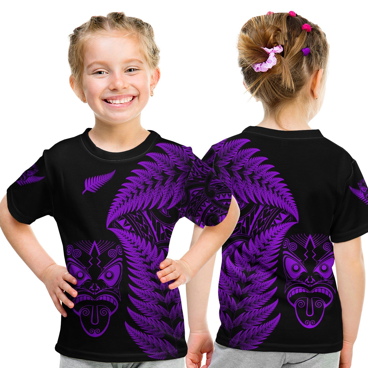 New Zealand Haka Rugby Maori T Shirt KID Silver Fern Vibes Purple LT8 - Wonder Print Shop