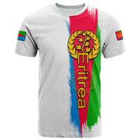 White Eritrea T-shirt with vertical flag-style tree crest print and short sleeves