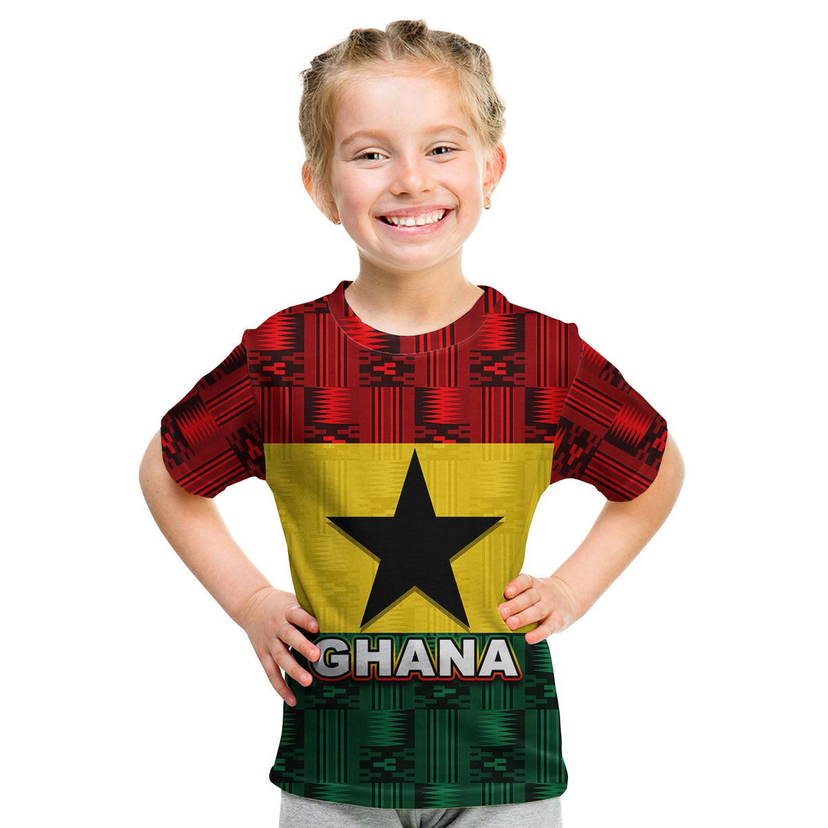 Kids Ghana Republic Day T-shirt: red with yellow star and GHANA text