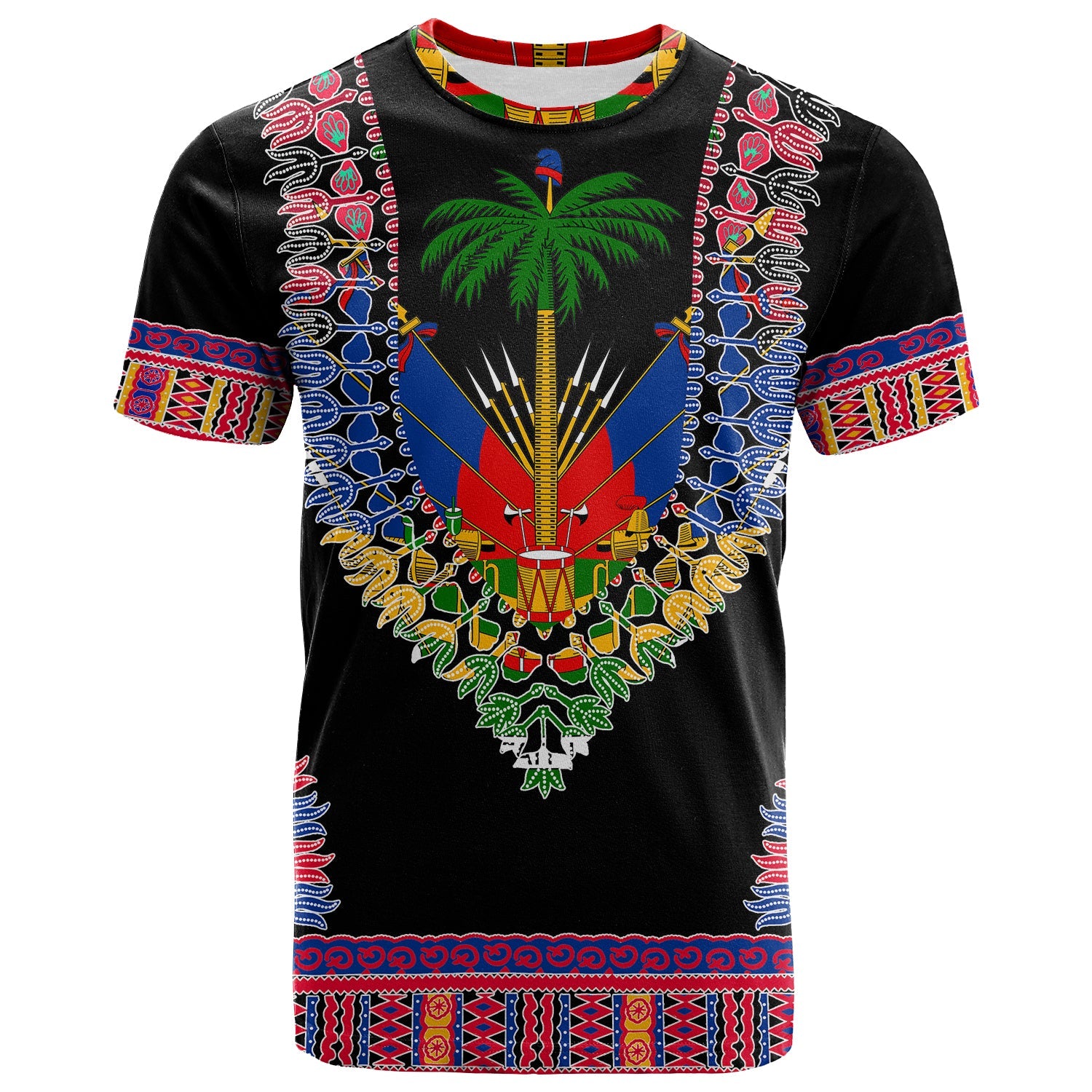 Custom Haiti T Shirt Dashiki Mix Coat Of Arms Black Style LT6 - Wonder Print Shop