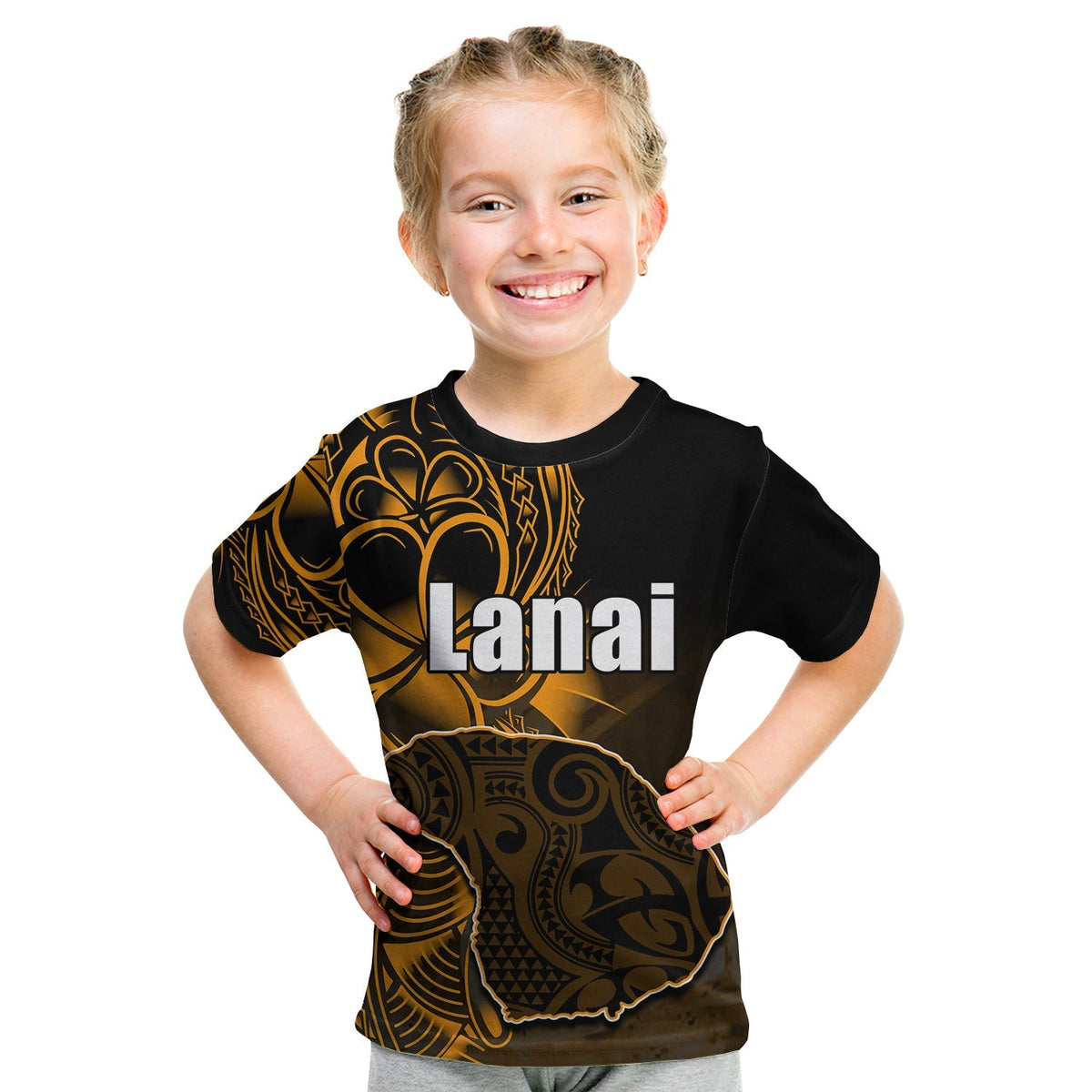 Kid black T-shirt with “Lanai” front graphic