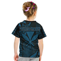 Kid T-shirt back with “YOUR TEXT” over Hawaii Kanaka map graphic in blue