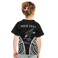Black kid T-shirt, back print with YOUR TEXT and eagle over tribal geometric panels