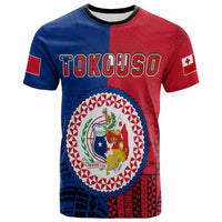 T-Shirt rot-blau mit großer „TOKOUSO“-Schrift und Tonga/Samoa-Emblem