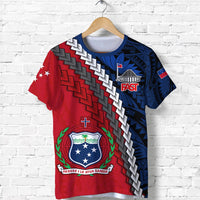 Samoa T-shirt red & navy with 'FAST' logo, crest and cross emblem front