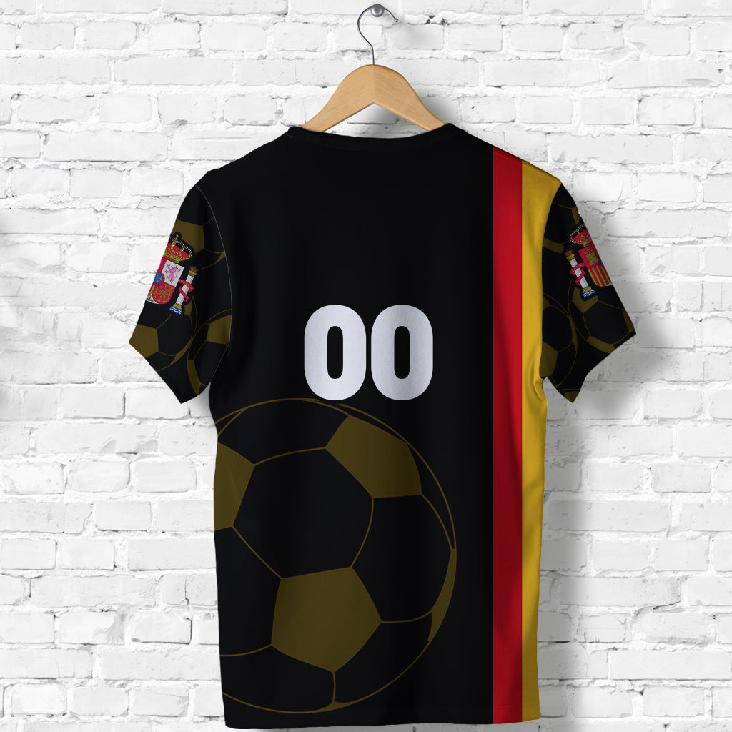 Black Spain football T-shirt back with large 00 print and red-yellow side stripe