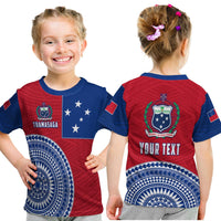 Kinder T-Shirt, rot-blau, Tuamasaga Samoa Muster mit Front-Emblem und Kreisdesign