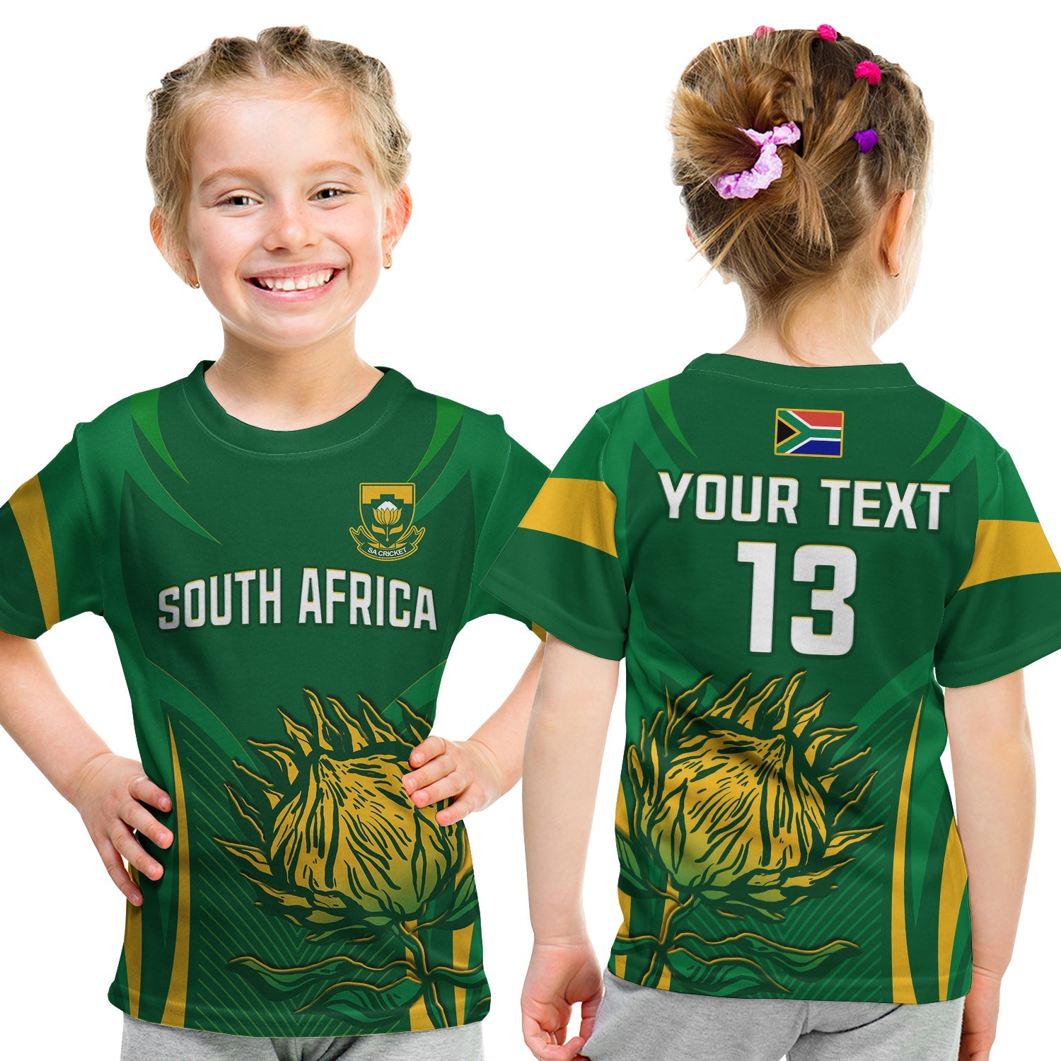 (Custom Text and Number) South Africa Cricket T Shirt KID Proteas Champion LT13 - Wonder Print Shop