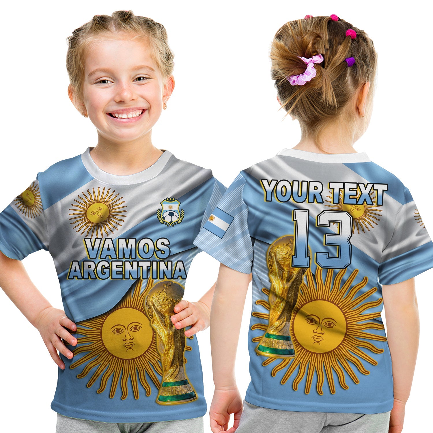 custom-text-and-number-football-t-shirt-kid-vamos-la-albiceleste-champions-world-cup-vibe-flag