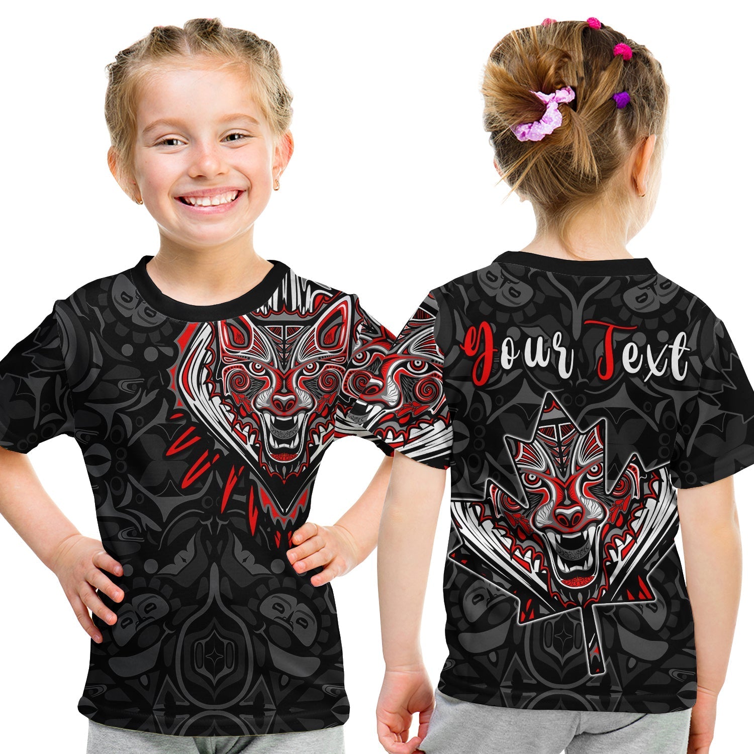 (Custom Personalised) Canada Wolf T Shirt KID Haida and Maple Leaf LT13 - Wonder Print Shop