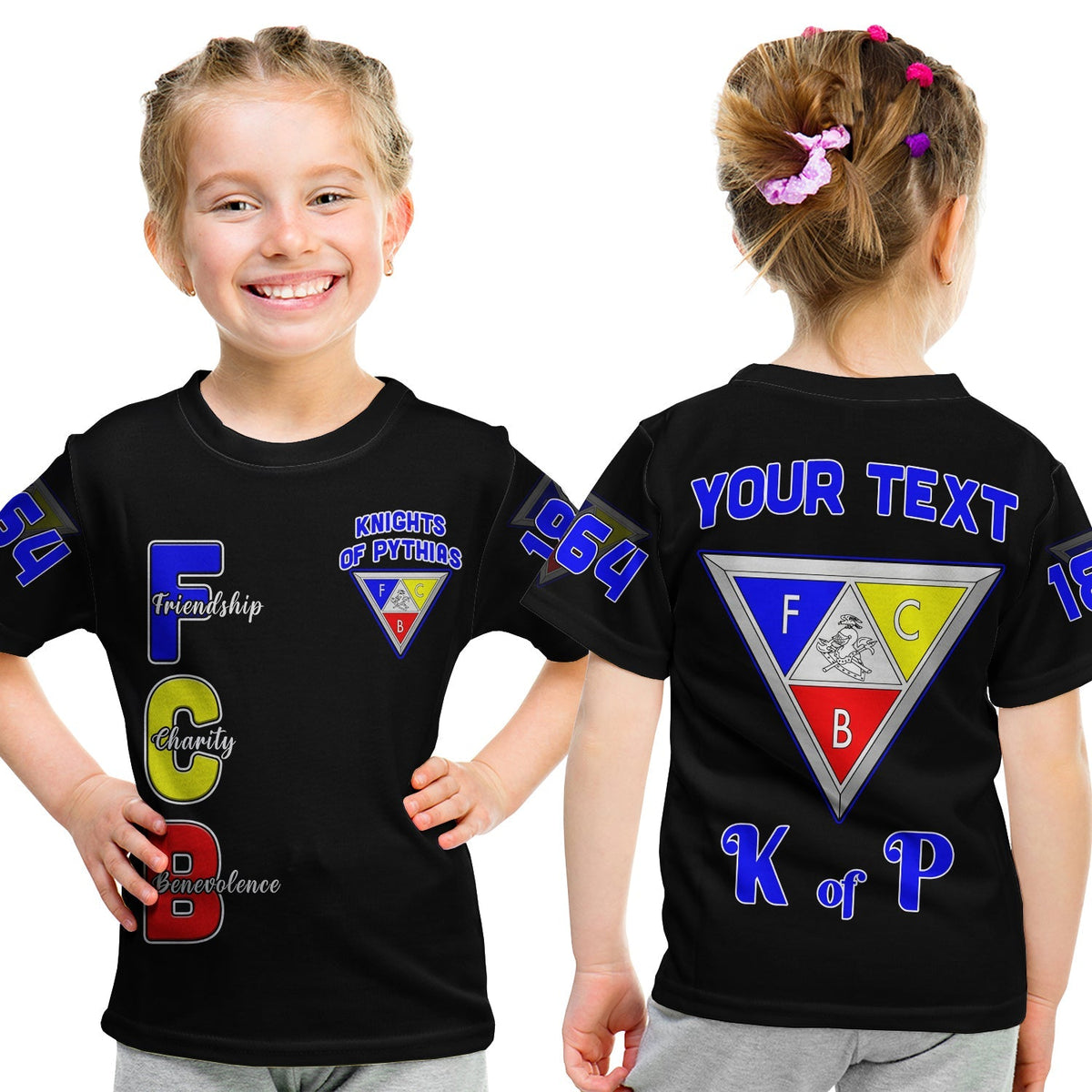 Black kids Knights of Pythias T-shirt with F-C-B letters and Friendship/Charity/Benevolence