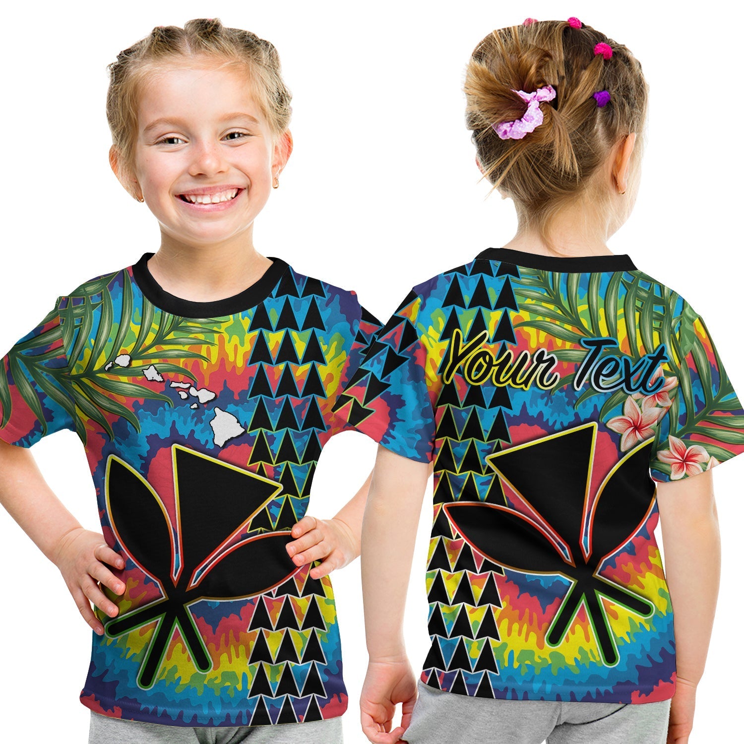 custom-personalised-hawaii-rainbow-tie-dye-t-shirt-kid-flowers-polynesian-hawaiian-tribal