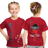 Red kid T-shirt: front F A S T print, stars; back FAST your text with flag graphic