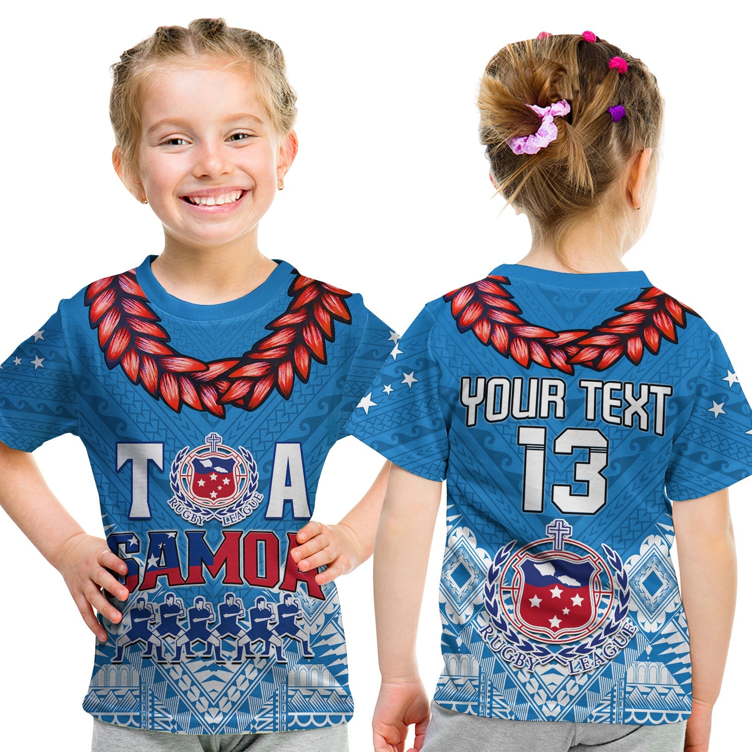 (Custom Text and Number) Toa Samoa Rugby T Shirt KID Manu Siva Tau Style Ulafala LT13 - Wonder Print Shop