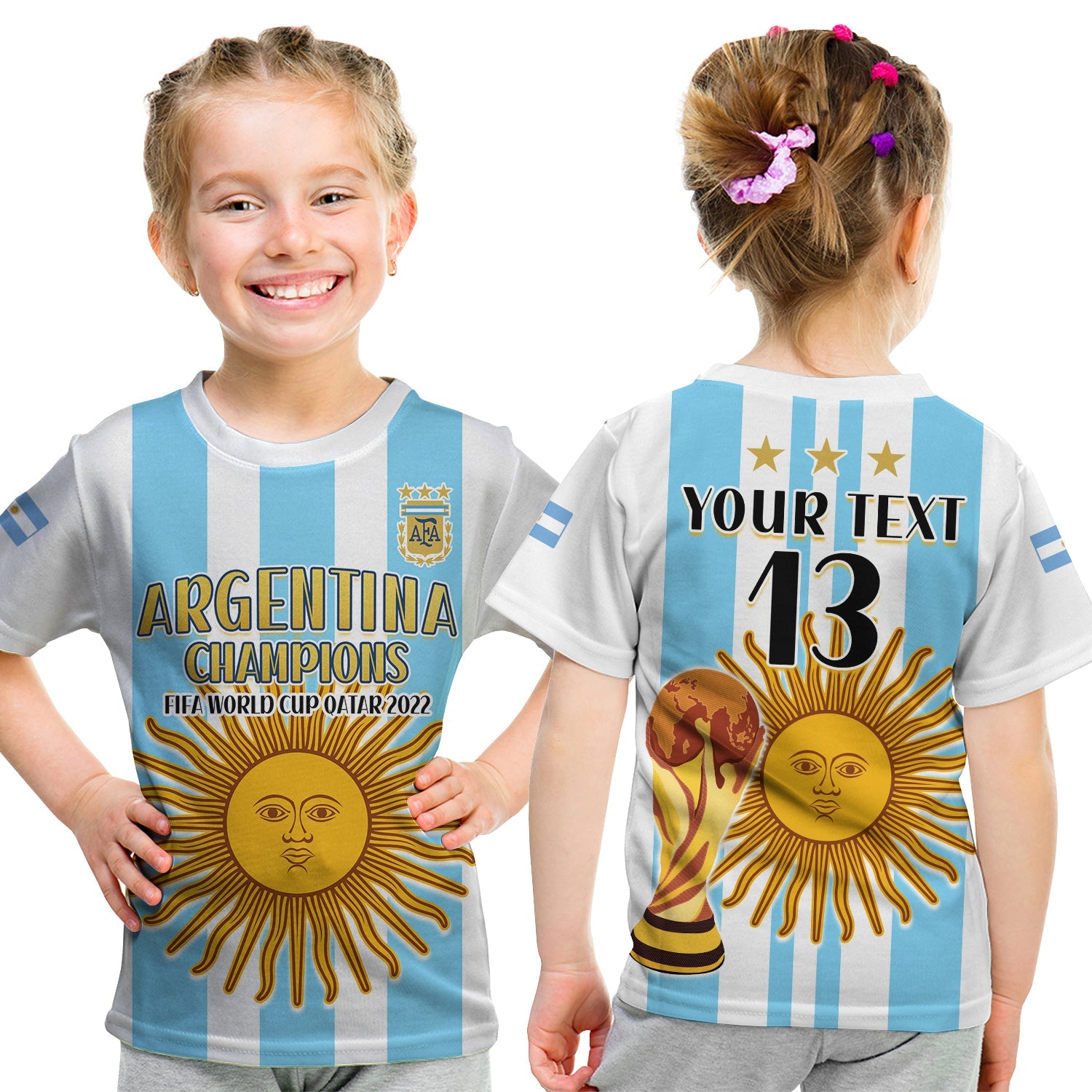 custom-text-and-number-argentina-football-t-shirt-kid-fifa-2022-world-cup-champions