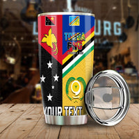 Insulated tumbler with multicolor graphic and matching lid, stainless steel finish