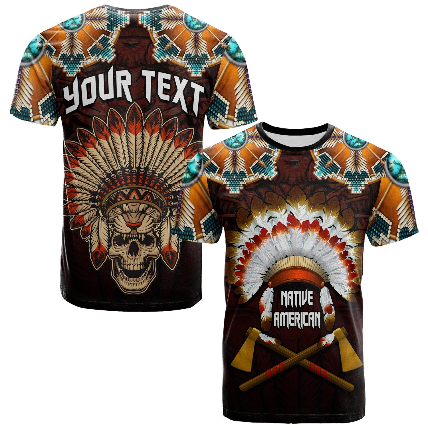 custom-personalised-the-first-americans-t-shirt-indian-headdress-with-skull