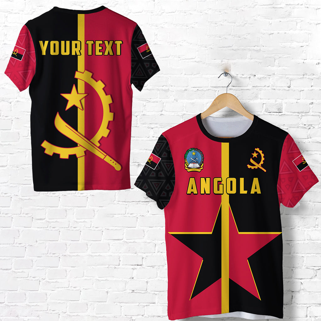 Angola sports T-shirt black/red with star, flag stripe, and 'YOUR TEXT' print