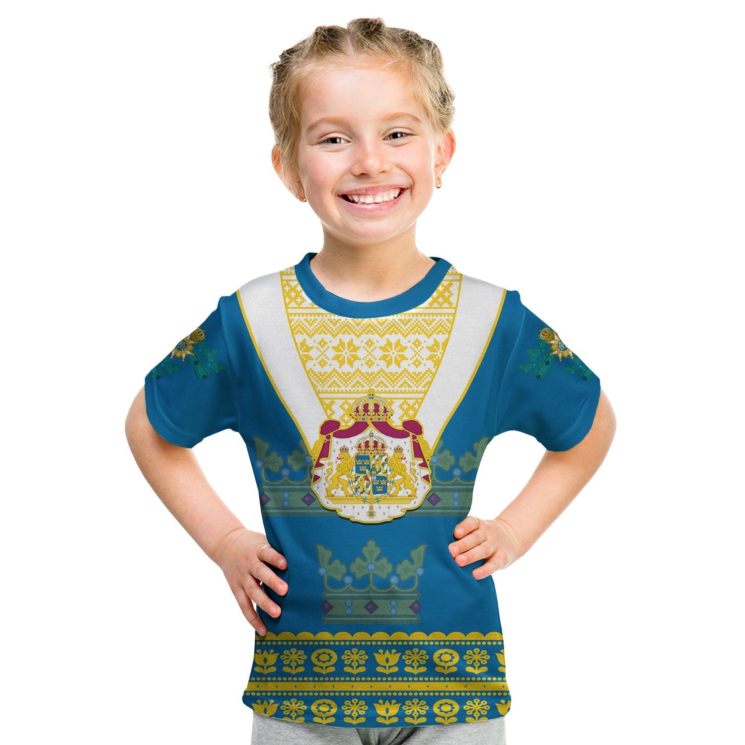 sweden-t-shirt-kid-swedish-coat-of-arms-with-scandinavian-flowers