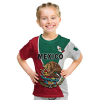 Kids Mexico T-shirt with Aztec pattern, front graphic eagle; green/red panels