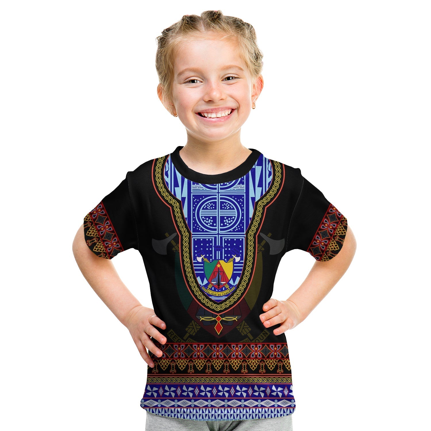 Cameroon T Shirt KID Atoghu Pattern Black Style - Wonder Print Shop