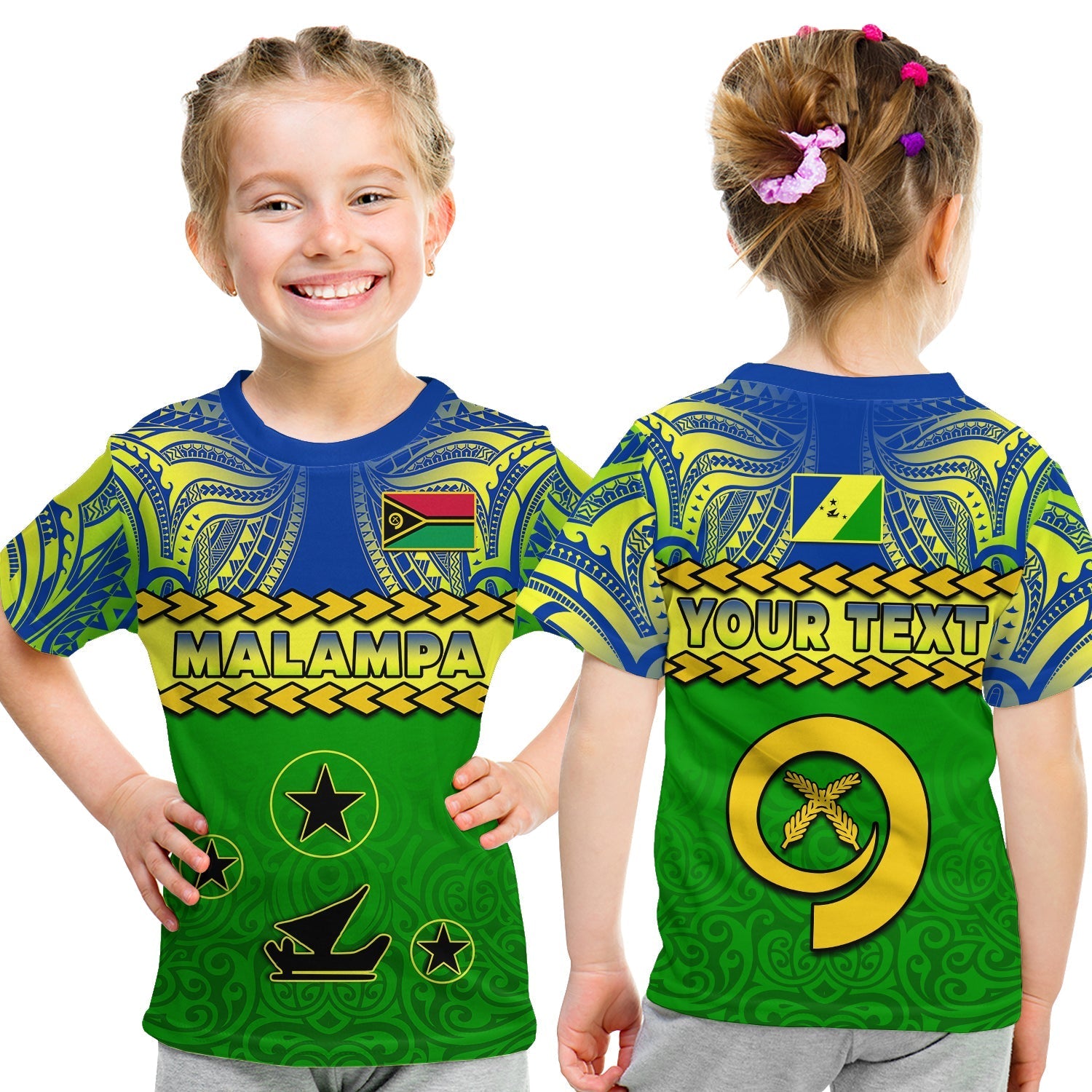 Custom Personalised Malampa Province T Shirt KID Vanuatu Pig Tusk Polynesian Flag Style - Wonder Print Shop