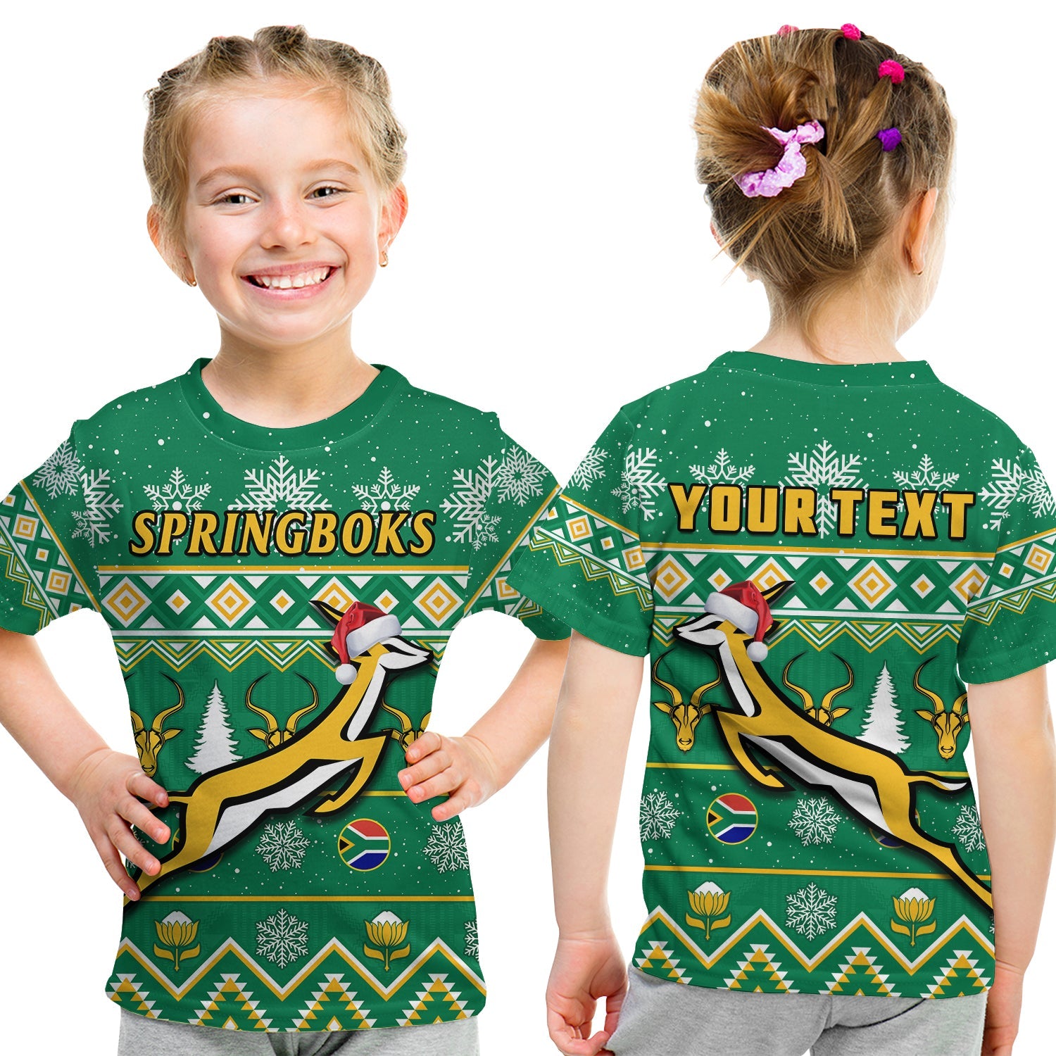 (Custom Personalised) South Africa Rugby Christmas T Shirt KID Springboks Proud Geseende Kersfees - Wonder Print Shop