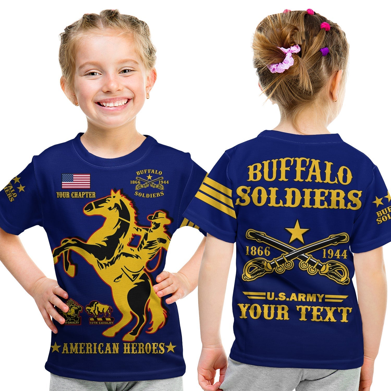 custom-text-and-chapter-buffalo-soldiers-t-shirt-kid-bsmc-united-states-army-simple-style