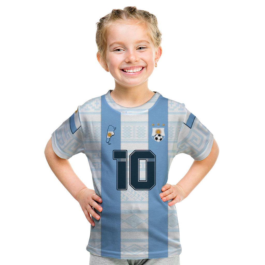 Kids Argentina T-shirt light blue stripes, number 10 front and 'YOUR TEXT' back